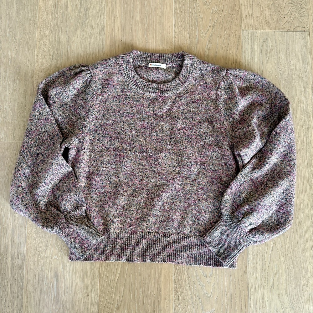 Marine Layer Alma Puff Sleeve Cotton Blend Crewneck Sweater - Picture 4 of 6